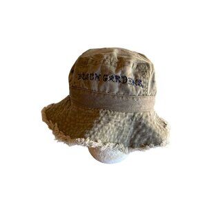 Vintage Olive Green Bucket Hat With Embroidered "Busch Gardens" Logo Frayed Brim